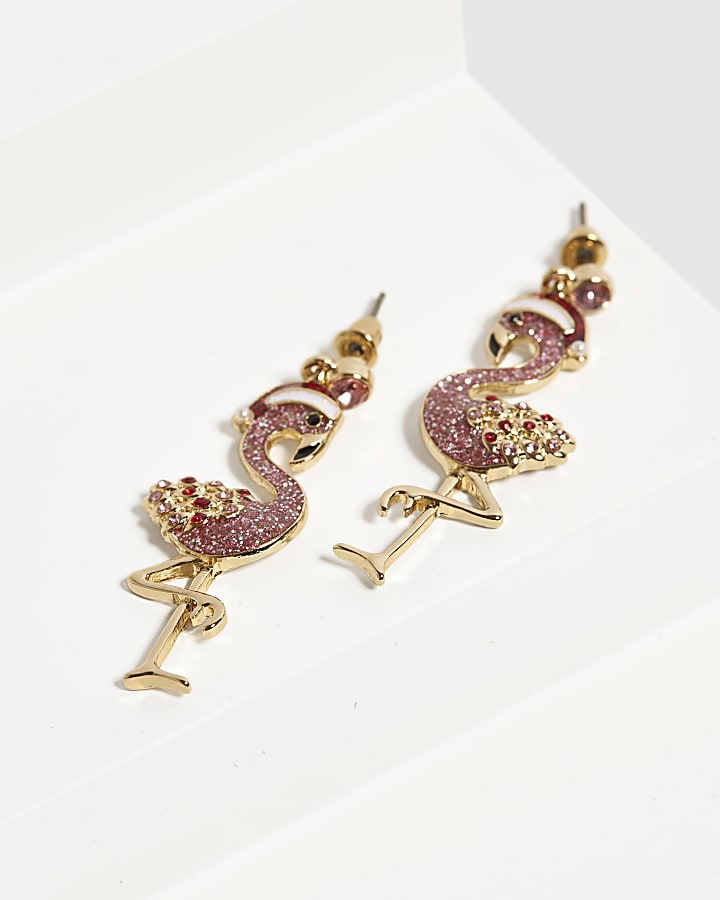 Pink Christmas Flamingo Earrings
