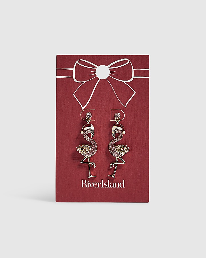 Pink Christmas Flamingo Earrings