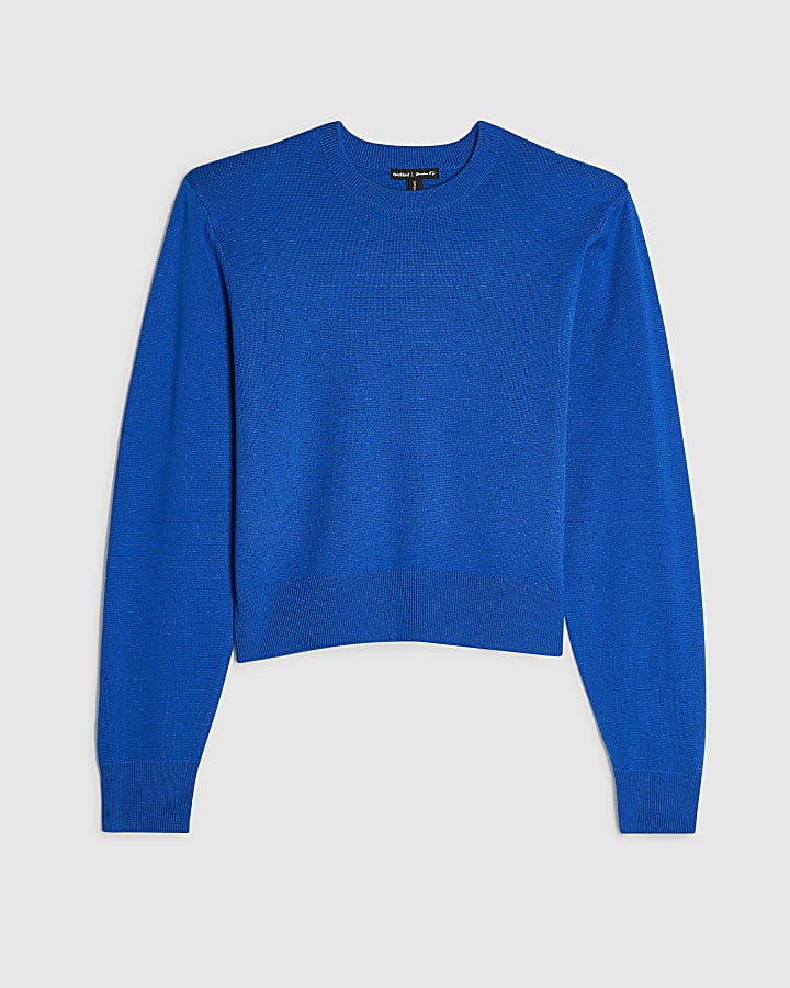 Blue Knit Shoulder Pad Jumper