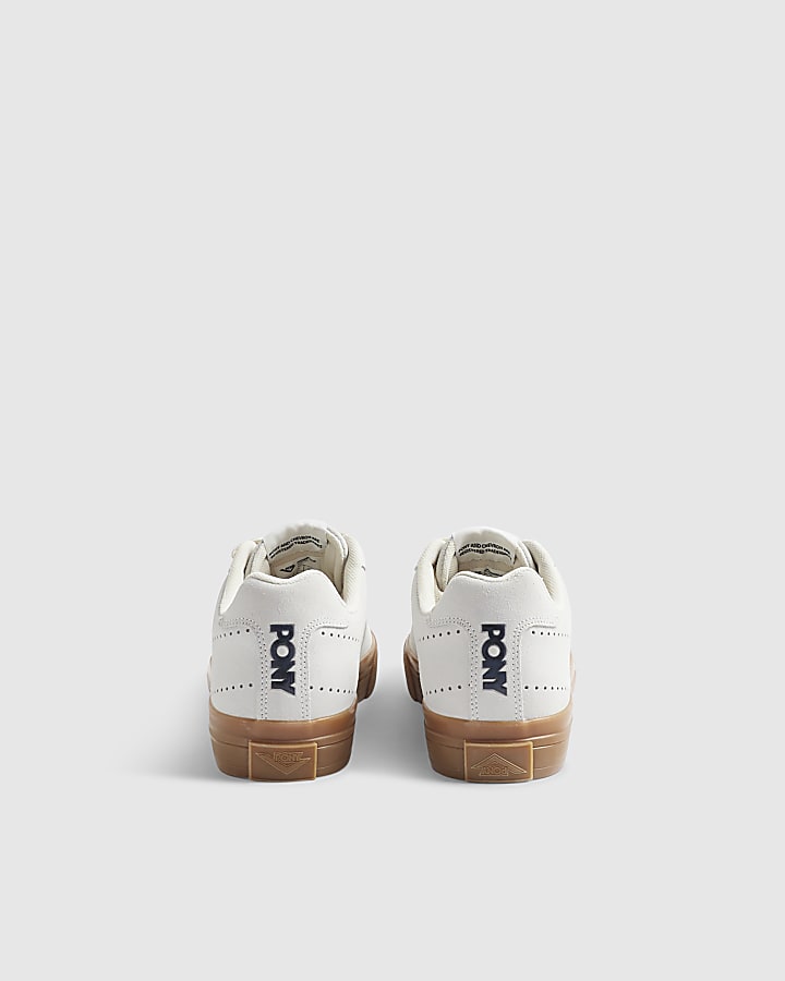 White Pony Suede Gum Sole Lace Up Trainers