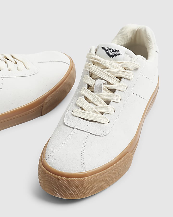 White Pony Suede Gum Sole Lace Up Trainers