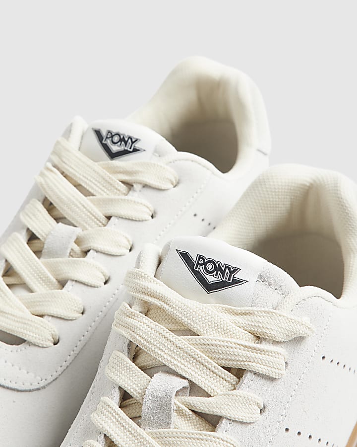 White Pony Suede Gum Sole Lace Up Trainers