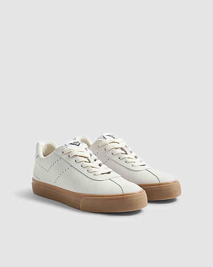 White Pony Suede Gum Sole Lace Up Trainers