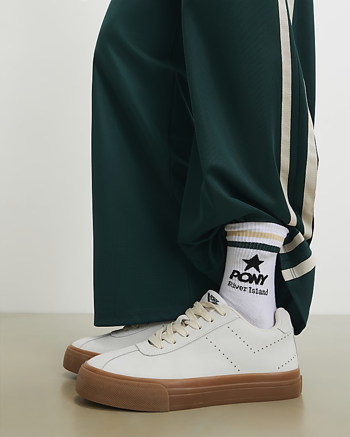 White Pony Suede Gum Sole Lace Up Trainers