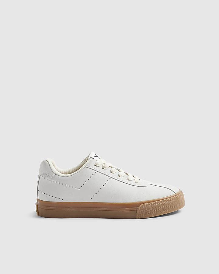 White Pony Suede Gum Sole Lace Up Trainers