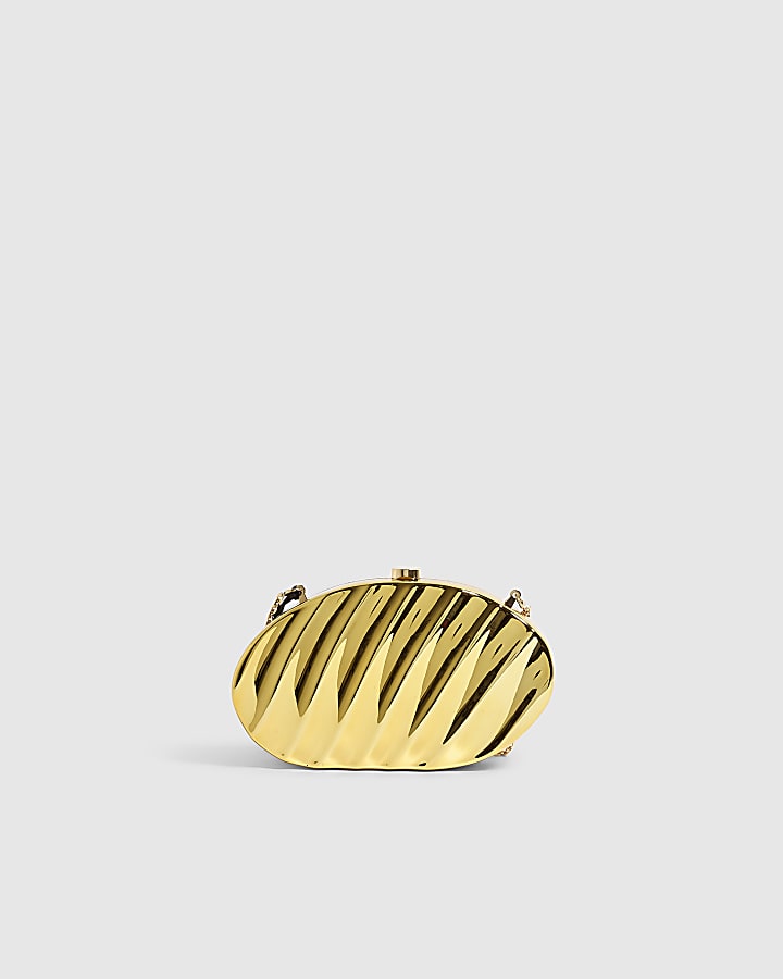 Gold Wave Tassel Hard Clutch Bag