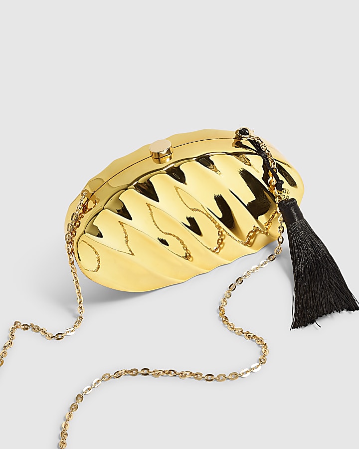 Gold Wave Tassel Hard Clutch Bag