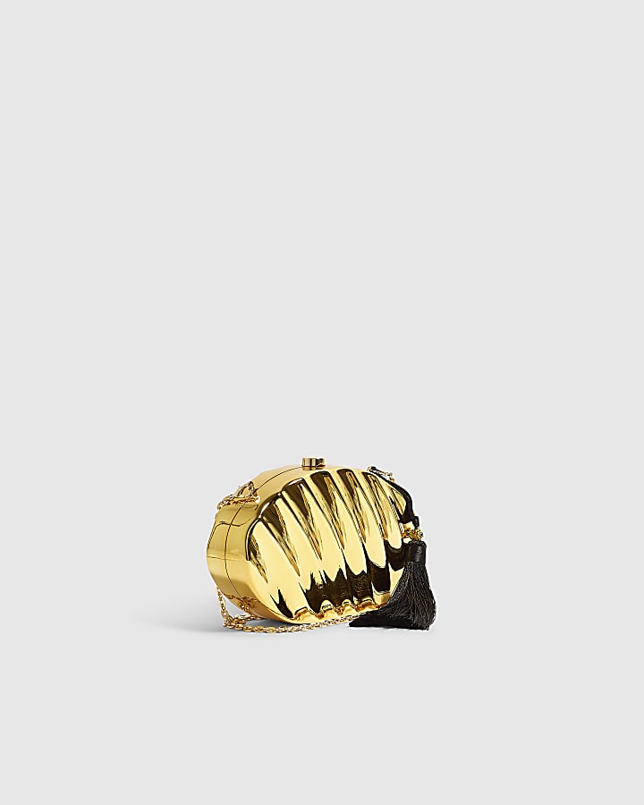 Gold Wave Tassel Hard Clutch Bag