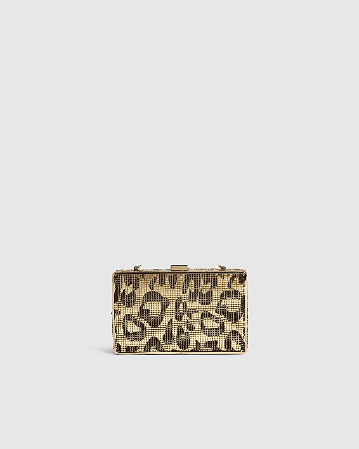 Gold Leopard Print Chainmail Hard Clutch Bag