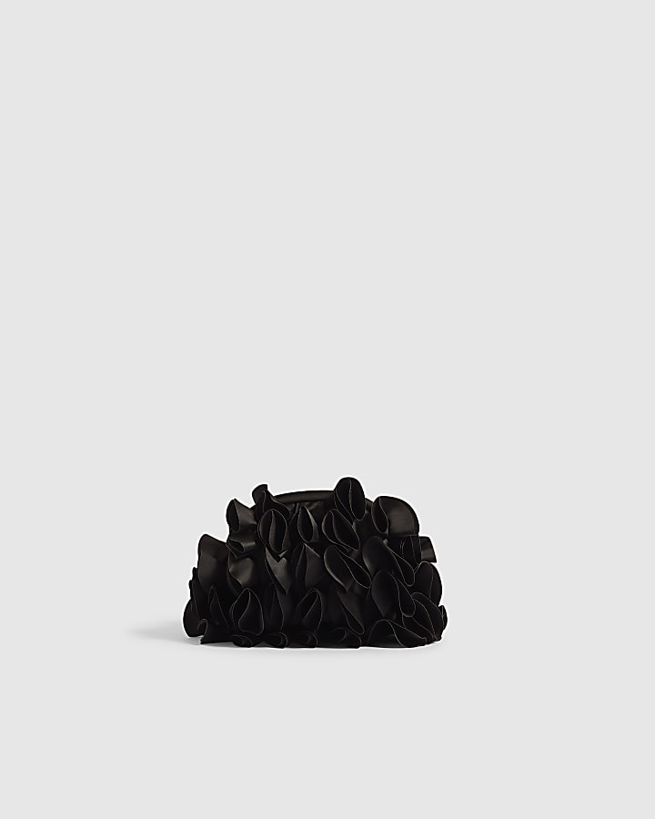 Black 3D Ruffle Clutch Bag