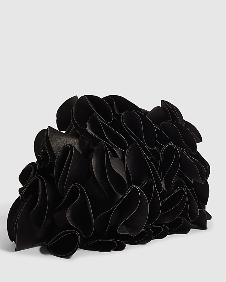 Black 3D Ruffle Clutch Bag