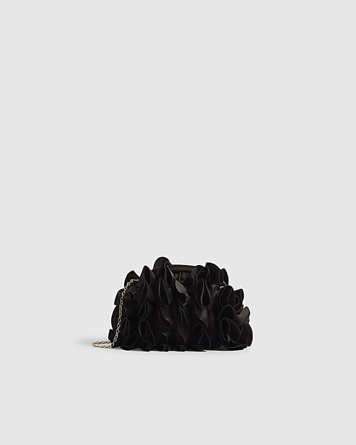 Black 3D Ruffle Clutch Bag