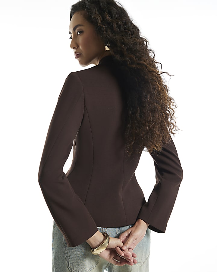 Brown Notch Neck Plunge Blazer