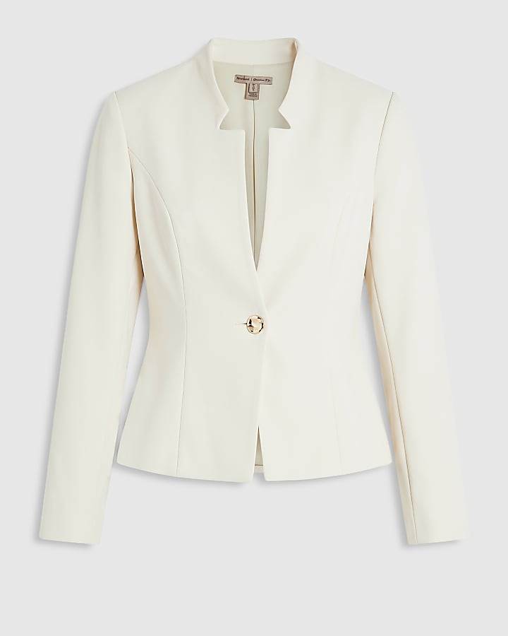 Cream Notch Neck Plunge Blazer