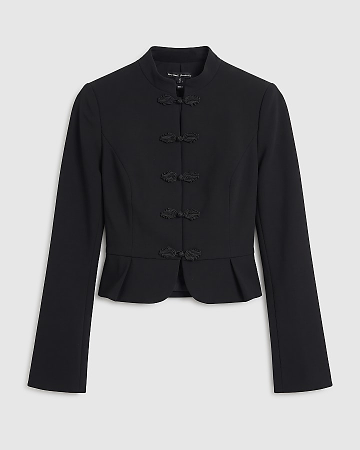 Black Frogger Fastening Blazer Jacket