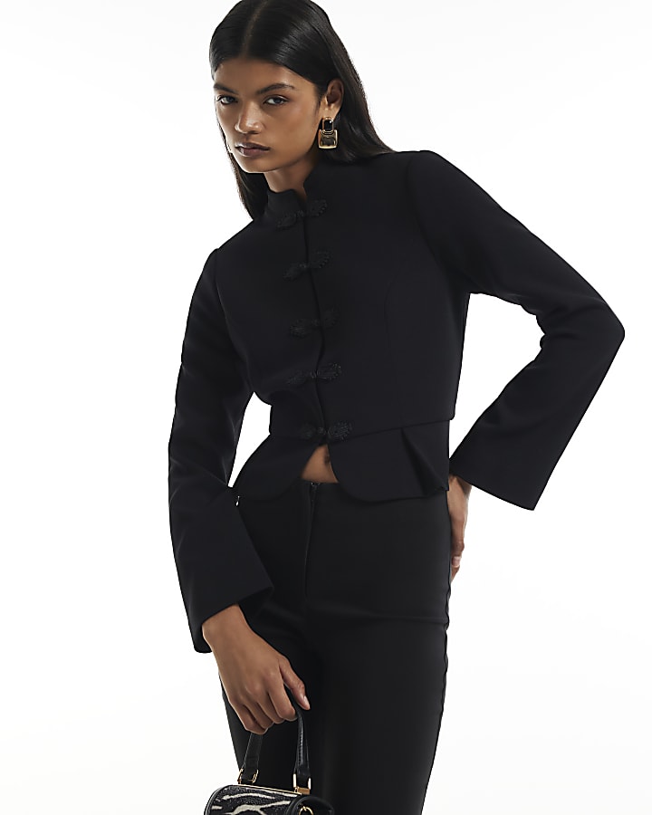 Black Frogger Fastening Blazer Jacket