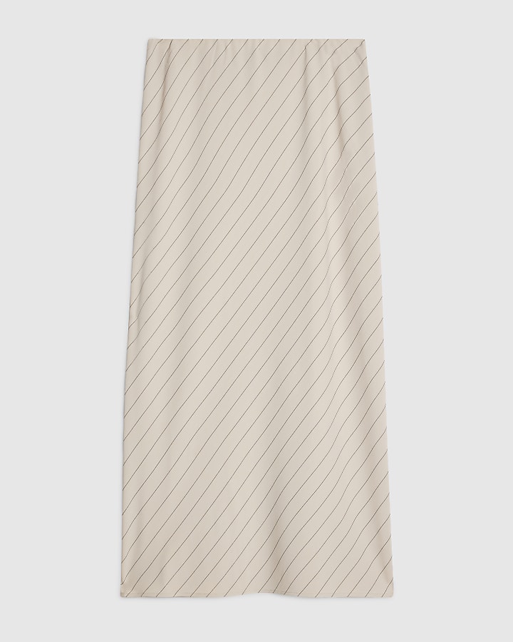 Cream Asymmetric Stripe Midi Skirt