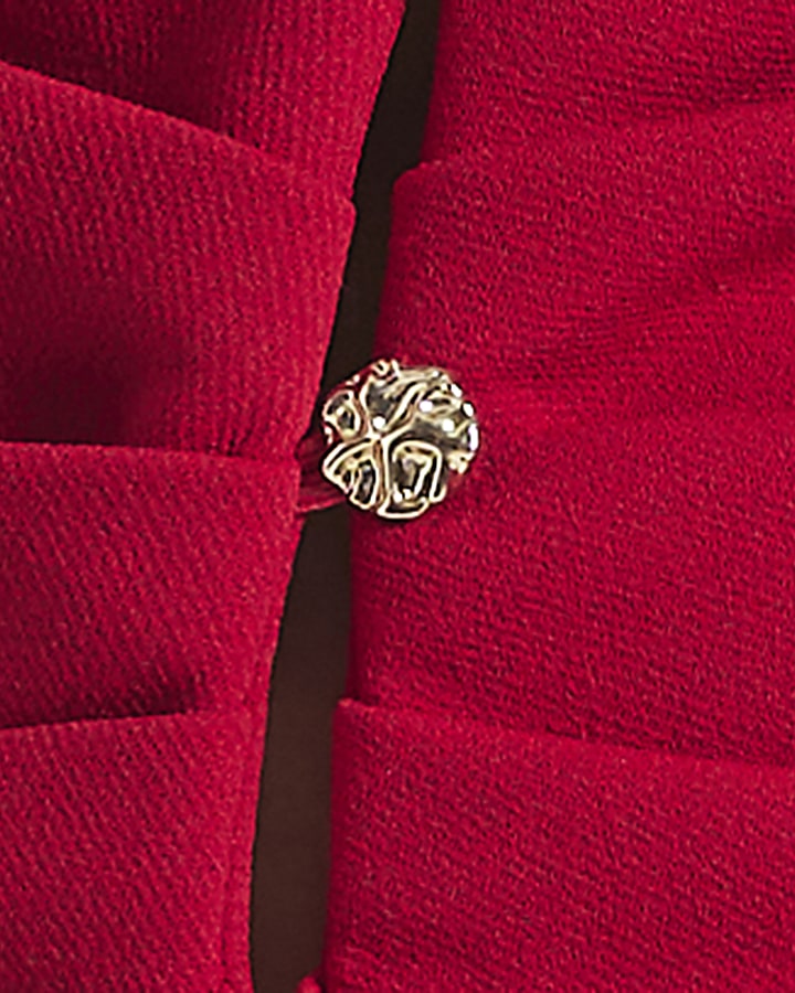 Red Ruched Gold Button Top