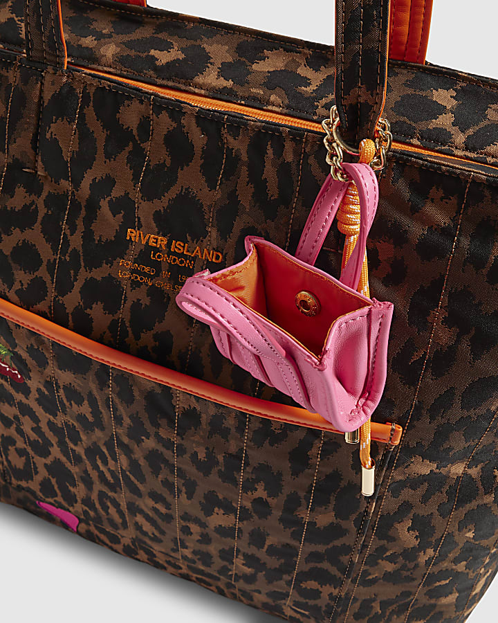 Brown Leopard Print Neon Tote Bag