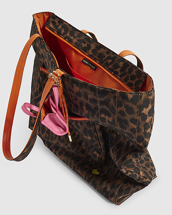 Brown Leopard Print Neon Tote Bag
