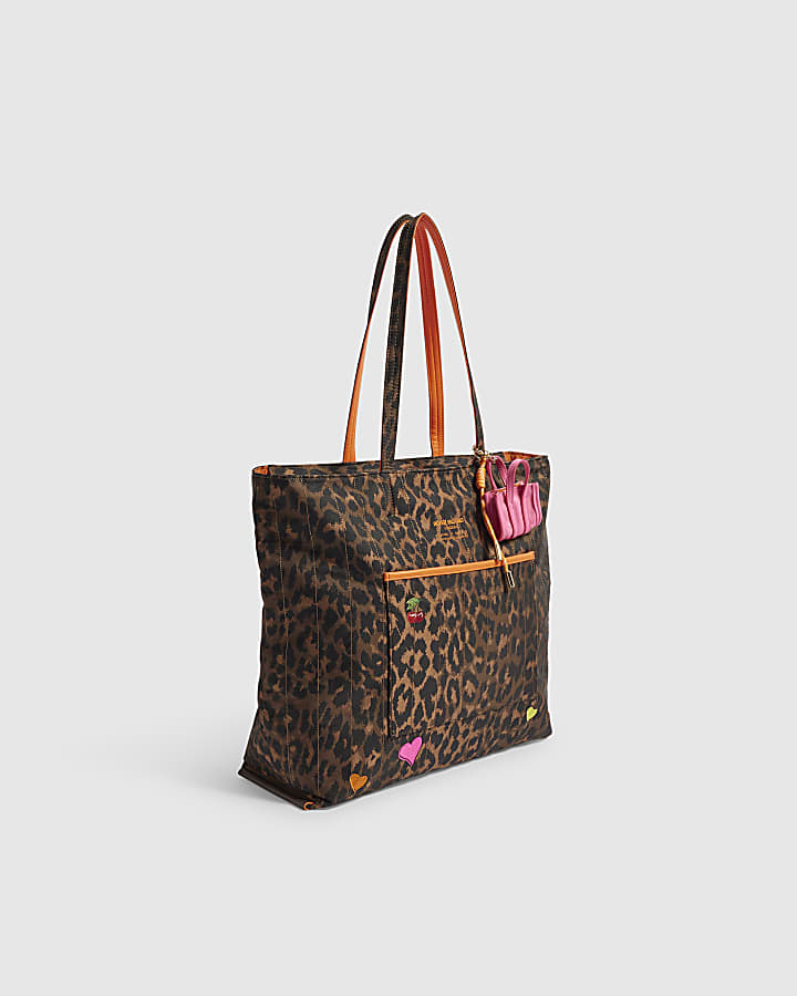 Brown Leopard Print Neon Tote Bag
