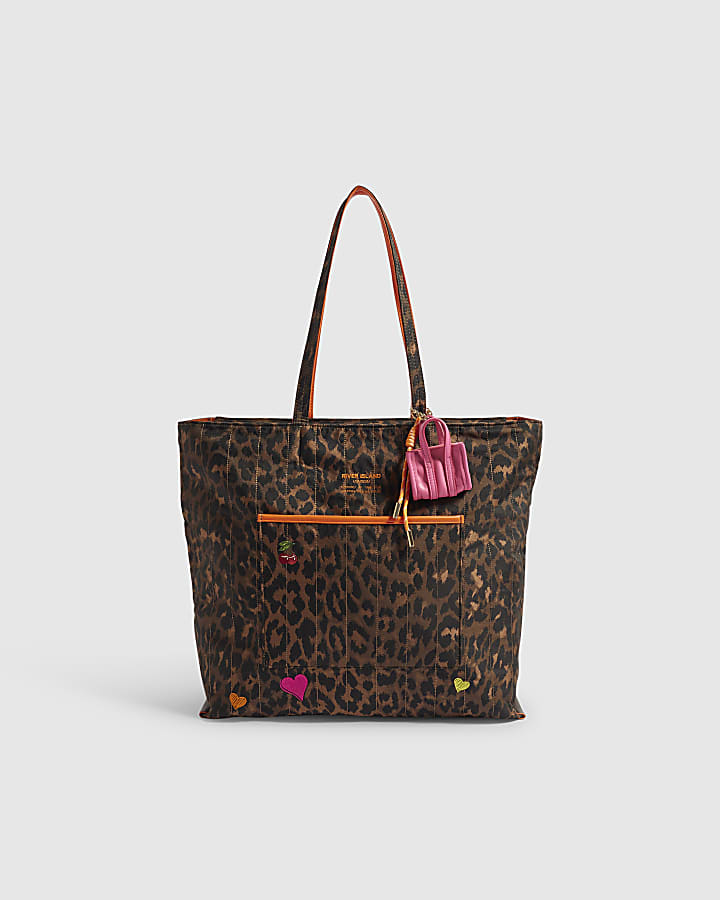 Brown Leopard Print Neon Tote Bag