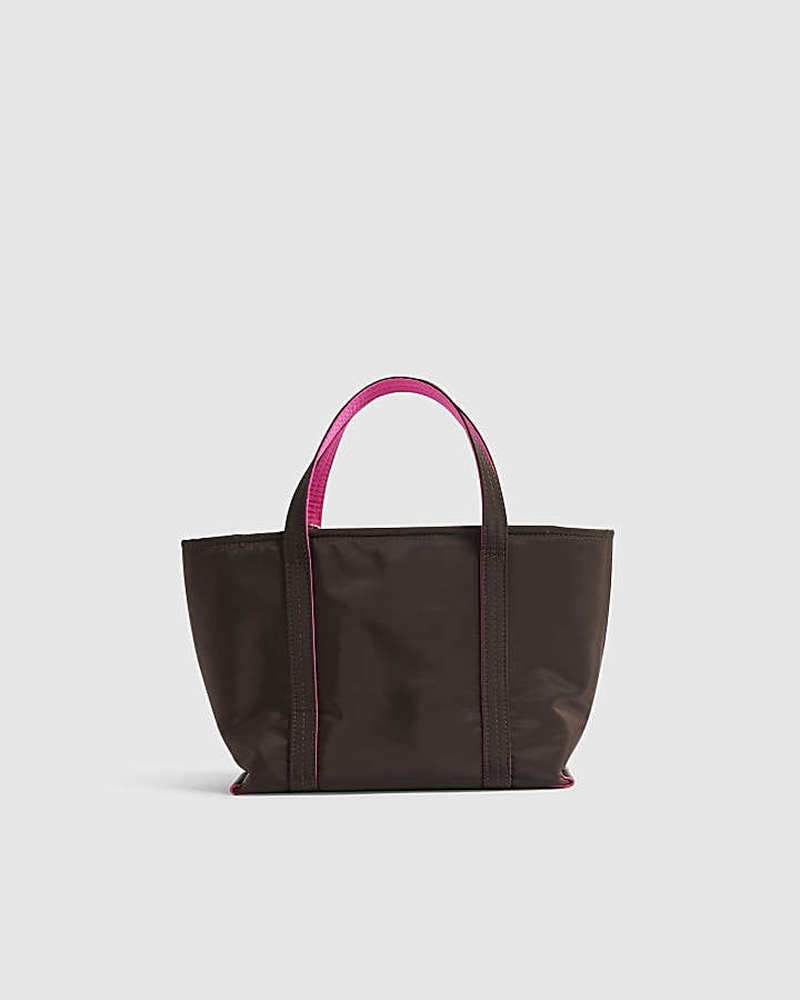 Brown Heart Embroidered Crossbody Tote Bag