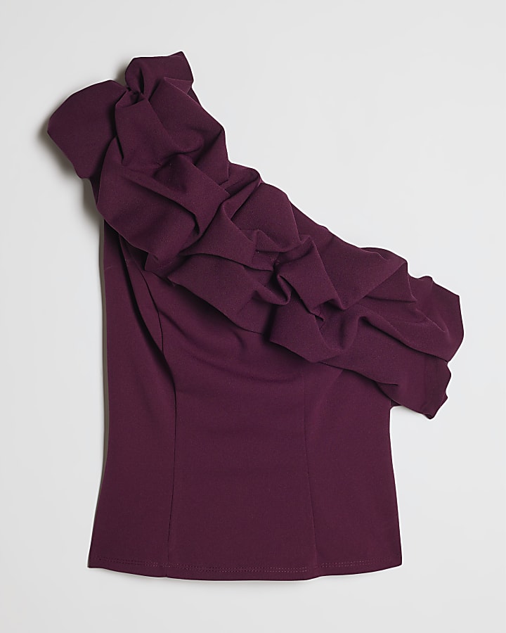 Burgundy Ruffled One Shoulder Top