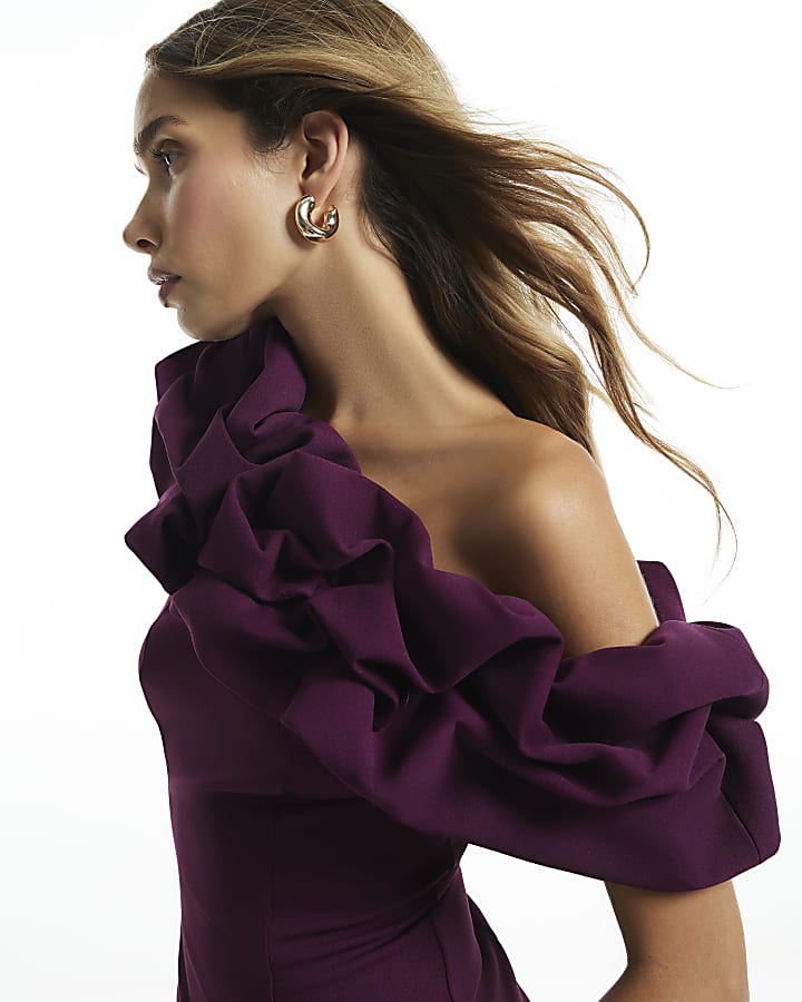 Burgundy Ruffled One Shoulder Top