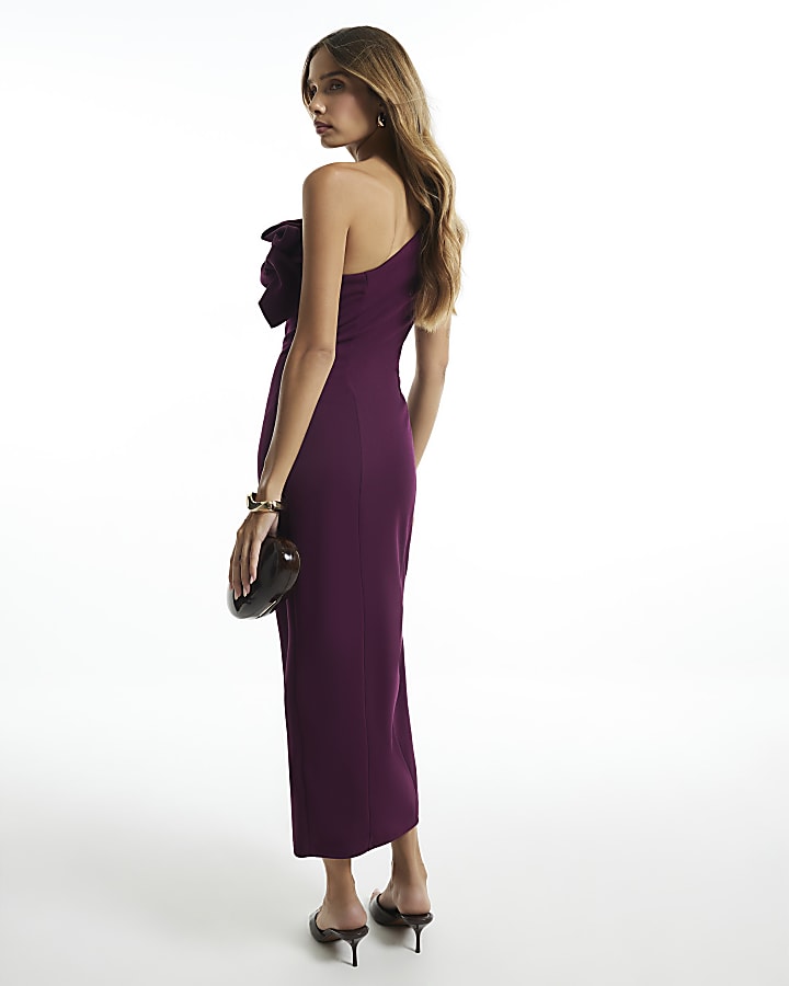 Burgundy Ruffled One Shoulder Maxi Dress