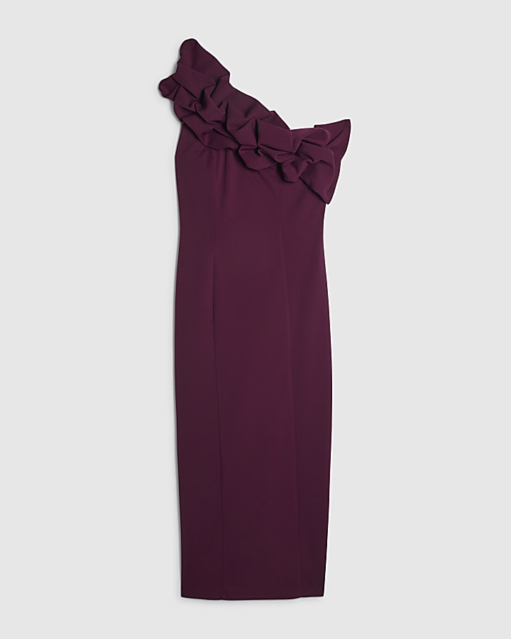 Burgundy Ruffled One Shoulder Maxi Dress