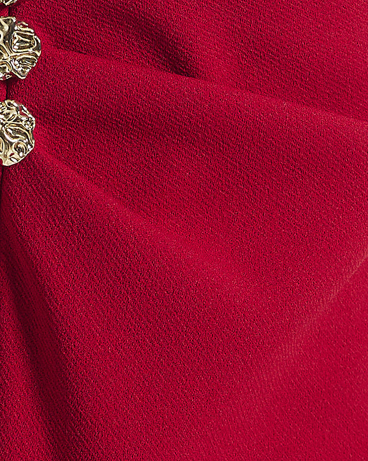 Red Ruched Button Long Sleeve Blazer Dress
