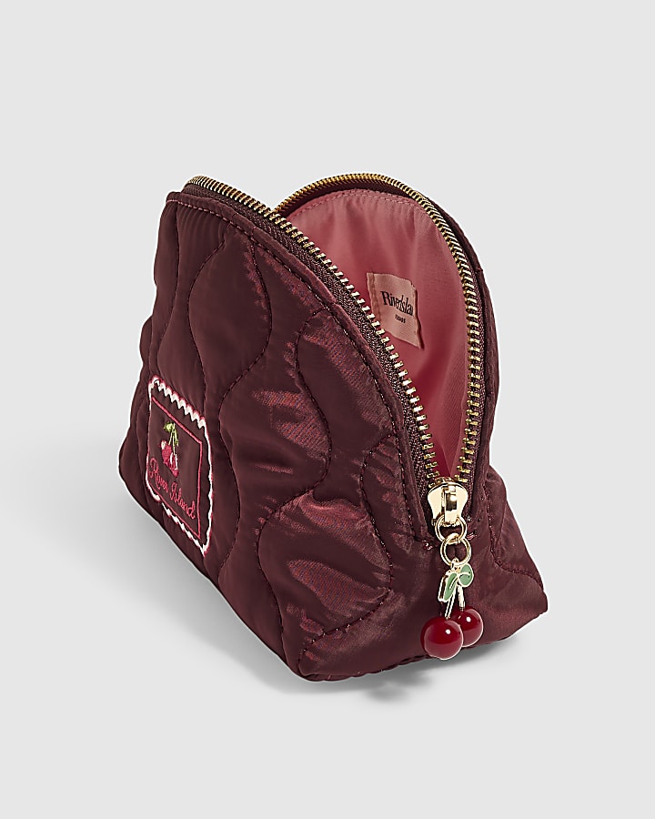 Burgundy Quilted Domed Makeup Bag