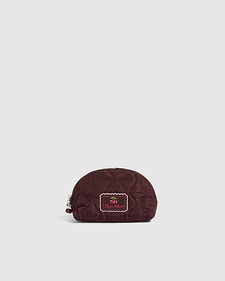 Burgundy Quilted Domed Makeup Bag