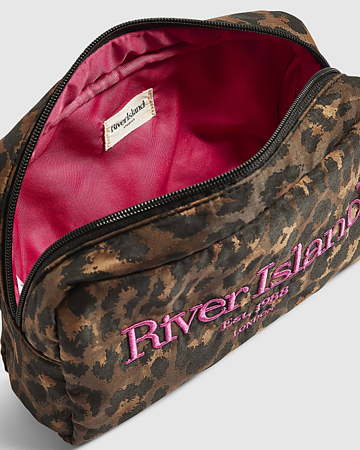 Brown Leopard Print RI Logo Makeup Bag