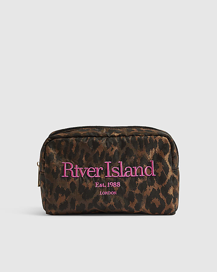 Brown Leopard Print RI Logo Makeup Bag