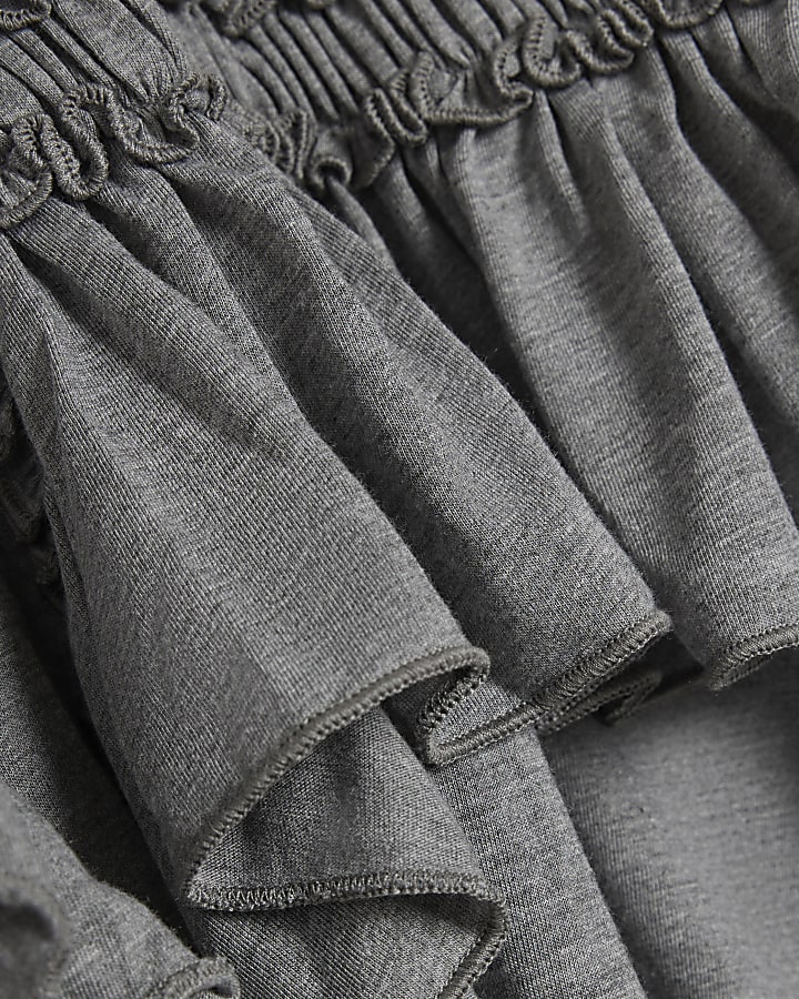 Grey Frill Popper Long Sleeve Top