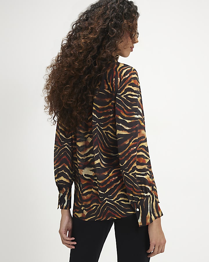 Black Animal Print Sheer Shirt