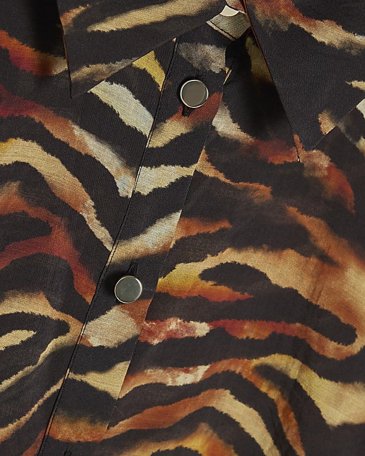 Black Animal Print Sheer Shirt