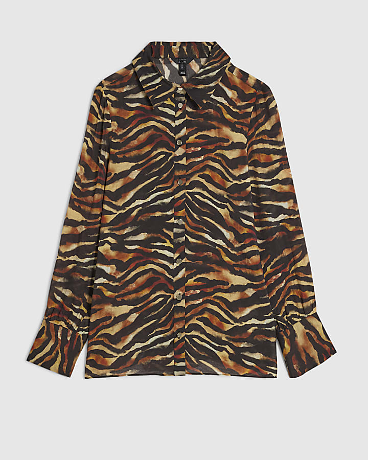 Black Animal Print Sheer Shirt