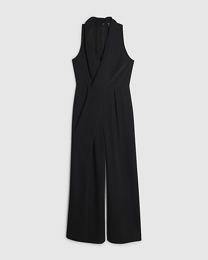 Black Belted Neck Scarf Jumpsuit