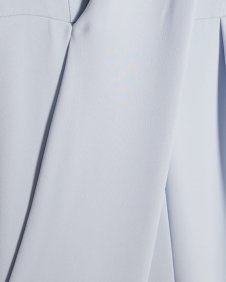 Blue Neck Scarf Wide Leg Jumpsuit