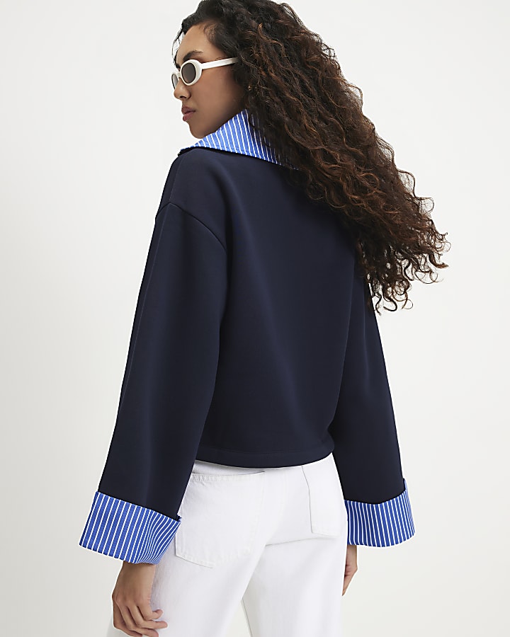 Navy Stripe Half Zip Top