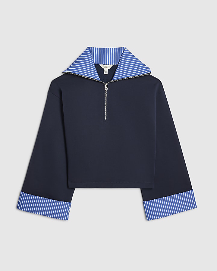 Navy Stripe Half Zip Top