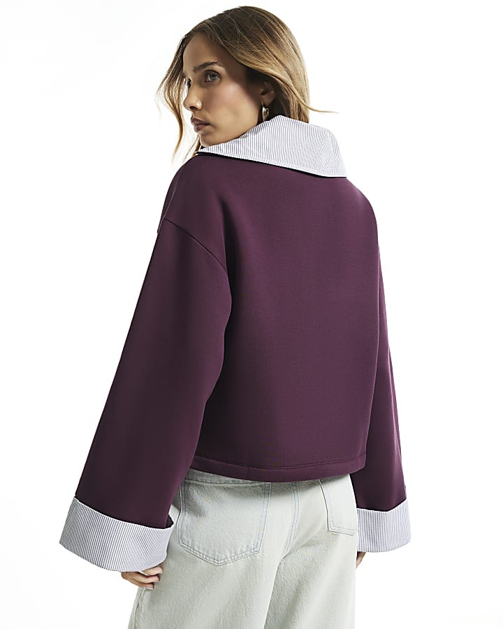 Burgundy Stripe Half Zip Sweatshirt