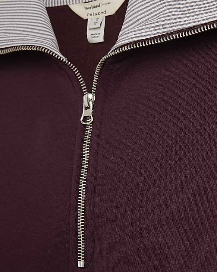 Burgundy Stripe Half Zip Sweatshirt
