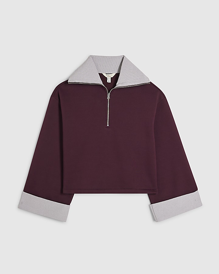 Burgundy Stripe Half Zip Sweatshirt