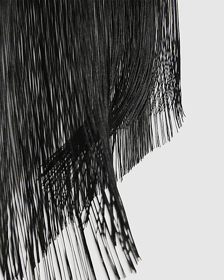 Black Fringe Trim Asymmetric Top