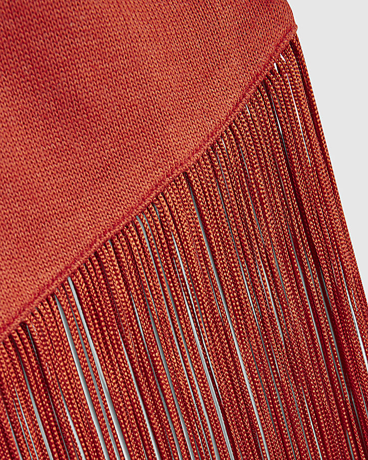 Red Sleeveless Fringe Asymmetric Top