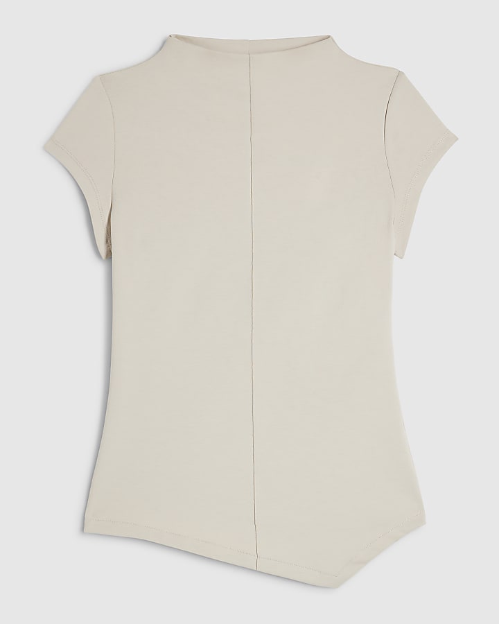 Beige Premium High Neck Seam T-Shirt